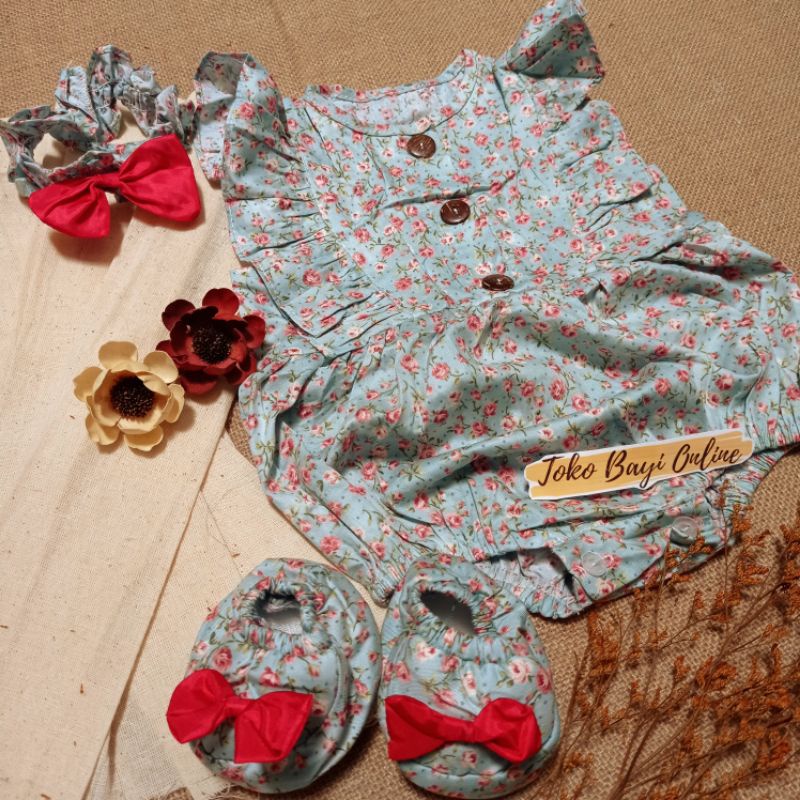 Baju jumper 0 6 bulan bando lucu bestseller anak bayi cewek perempuan murah-Kayra biru