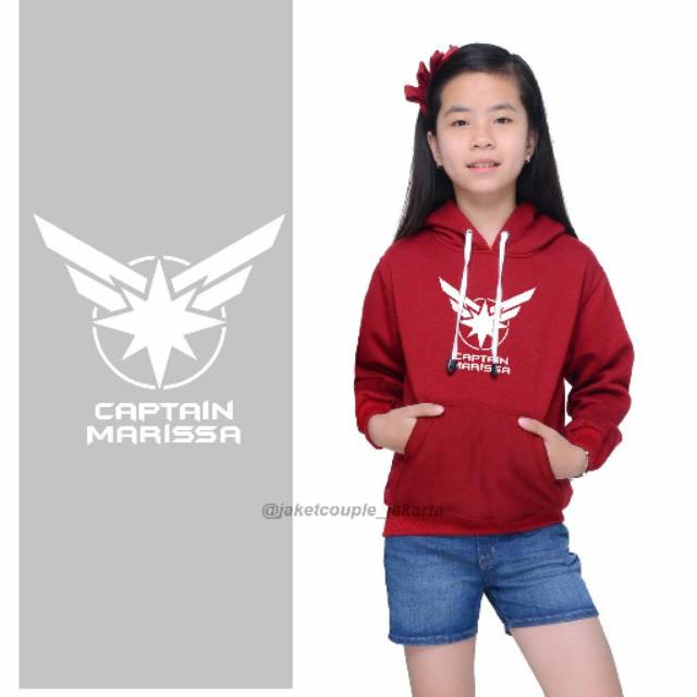 Gratis Nama/Inisial-Jaket Jumper Hoodie Captain Marvel Murah,Terbaru.Satuan/Couple Ayah,Ibu,Anak