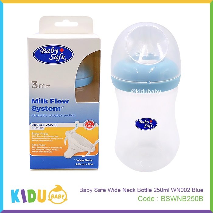 Baby Safe Botol Susu Bayi Anak Wide Neck Bottle 250ml WN002 Kidu Baby