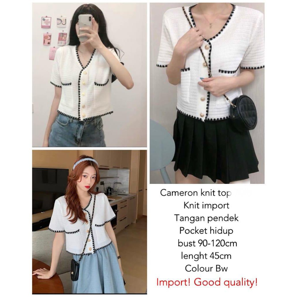 ZAZA_FASHION Baju Atasan Wanita Terbaru 2020 IMPORT Real Pict Blouse Wanita Hits Cameron Pendek-Putih BW