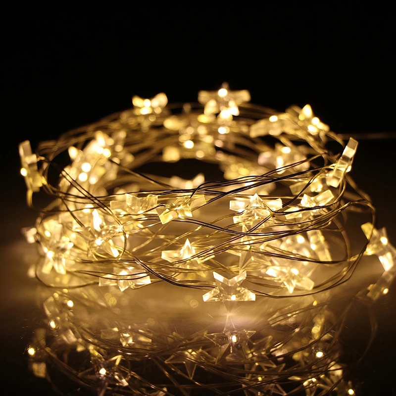 Lampu String Led 2m Kawat Tembaga Bentuk Bintang Dengan Kotak Baterai Untuk Dekorasi Pesta Natal