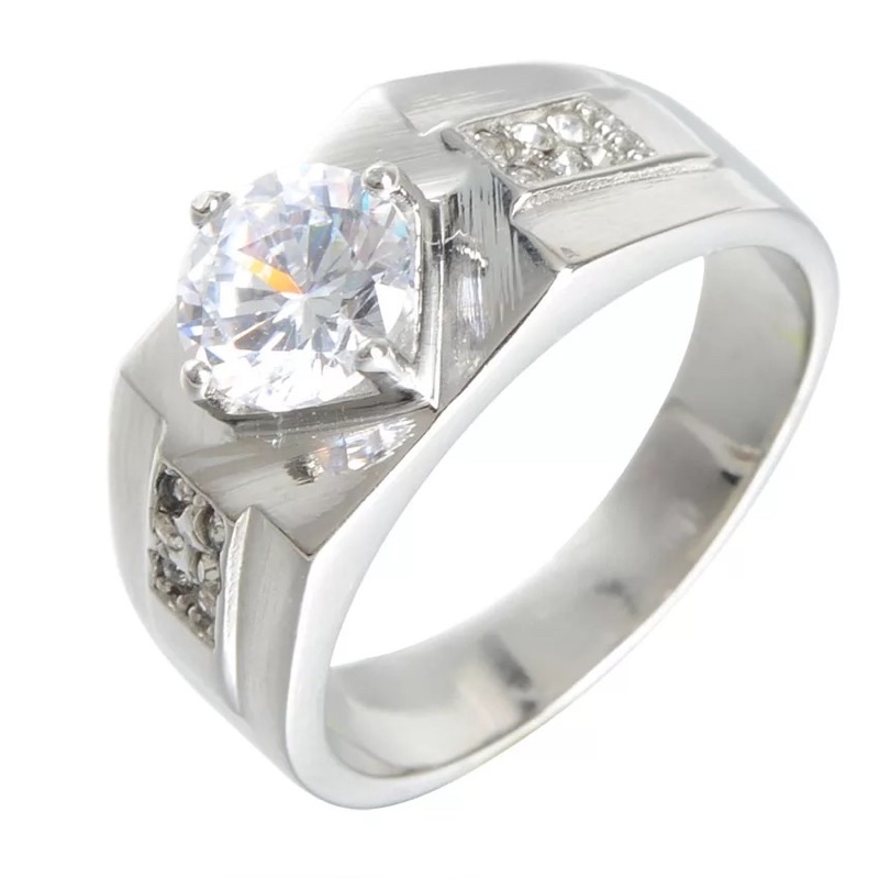 Cincin Pria Berlian Cubic Zirconia AAA Ring Titanium Stainless Steel Anti Karat dan Tahan Luntur