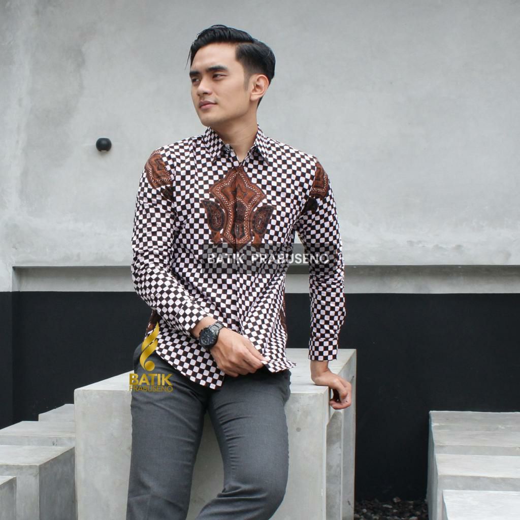 Batik Prabuseno - AJI BALAKUSWA Kemeja Batik Pria Lengan Panjang Slim Fit Slimfit Katun Printing Lap