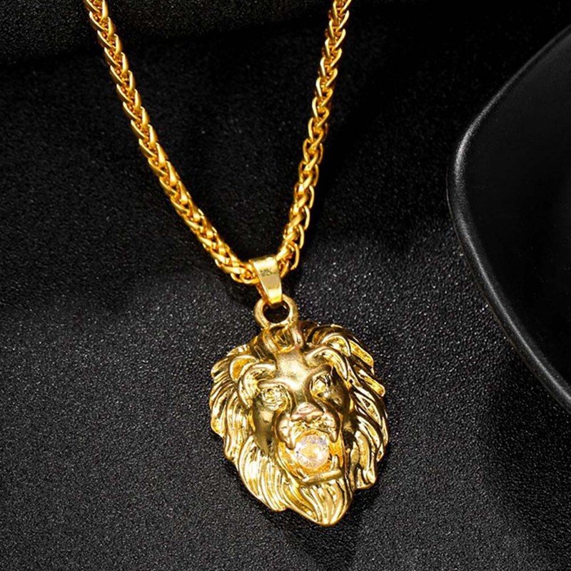 Men Lion Head Hip Hop Animal Necklace Pendent