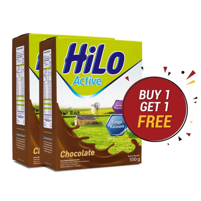 

PROMO BUY 1 GET 1 FREE HILO ACTIVE CHOCOLATE 500GR - SUSU TINGGI KALSIUM TERMURAH