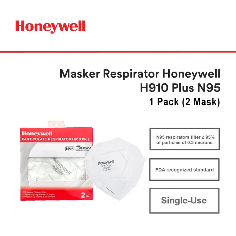Premium (Mount) Masker N95 Honeywell Respirator H910 Plus - 1 Pack [2 masker]