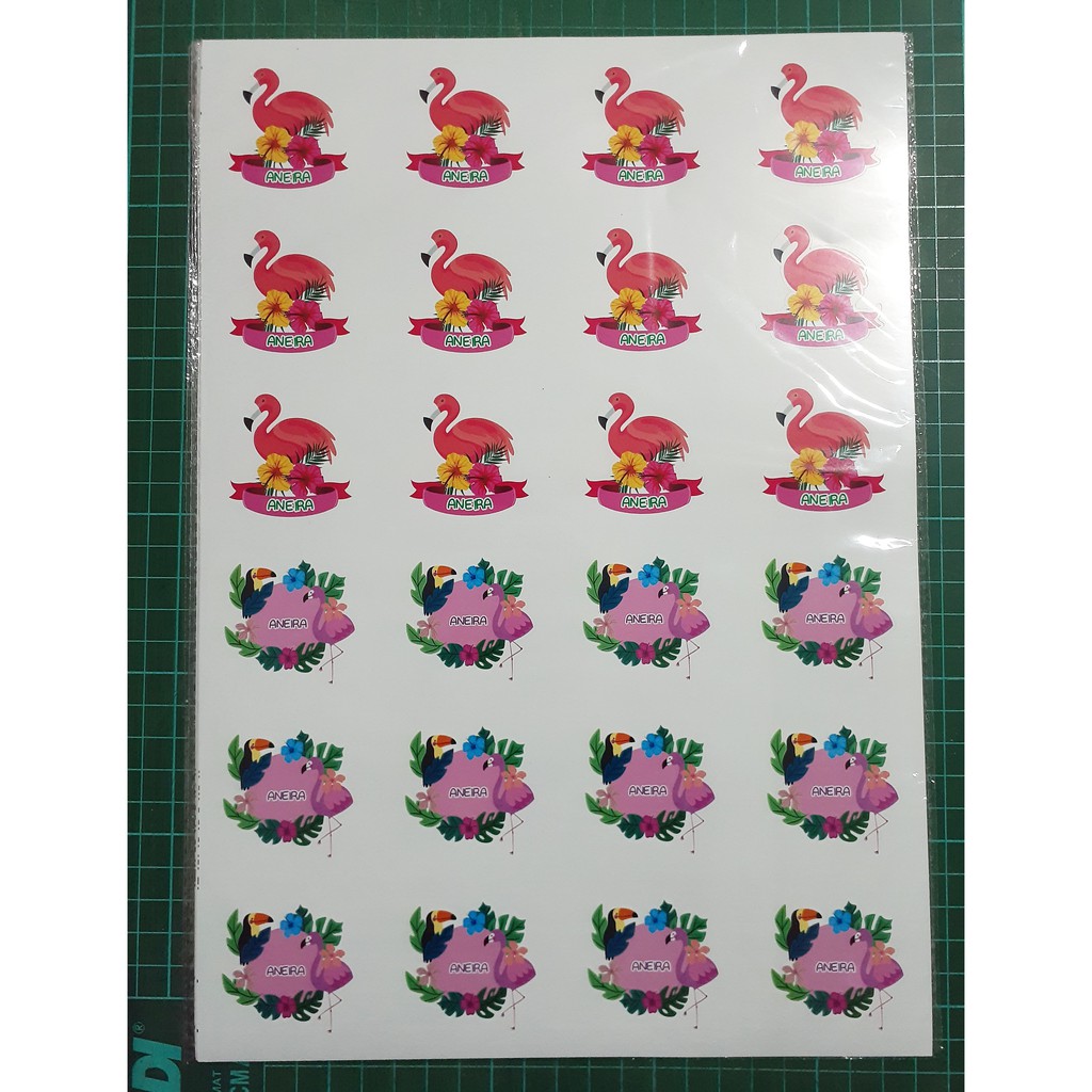 

192pcs Stiker Label Nama Lucu Kekinian Tahan Air & Anti Luntur untuk Anak Perempuan Tema Flamingo