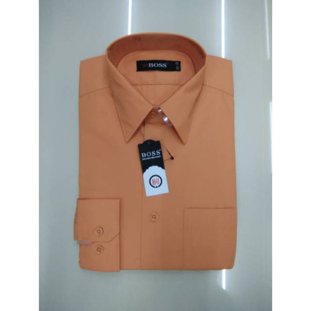 Kemeja BOSS panjang polos warna Orange tua