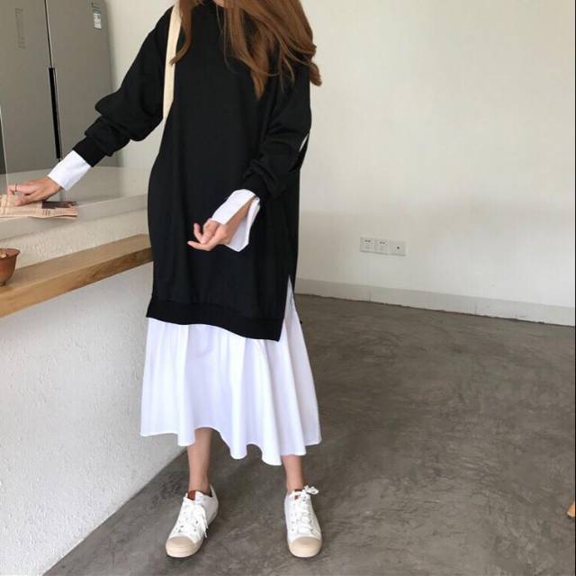 Tunik korea style hitam putih