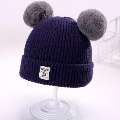 OSM JKT T657 Topi Rajut Pompom Bulu Anak / Topi Kupluk Wool Rajut Hangat Bayi / Topi Anak Unisex-Navy