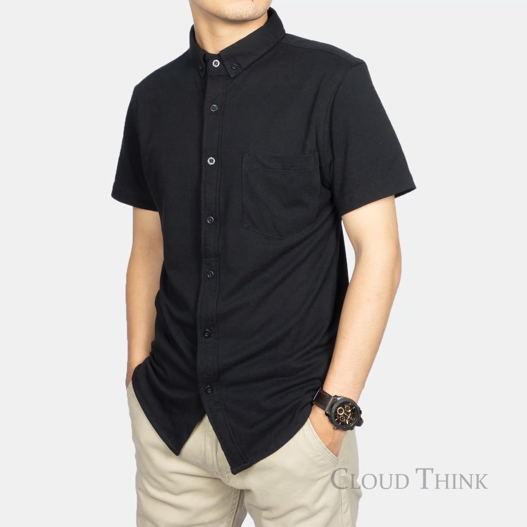 Kemeja Pria Lengan Pendek Original Brand Cloud Think Bahan Cotton Pique