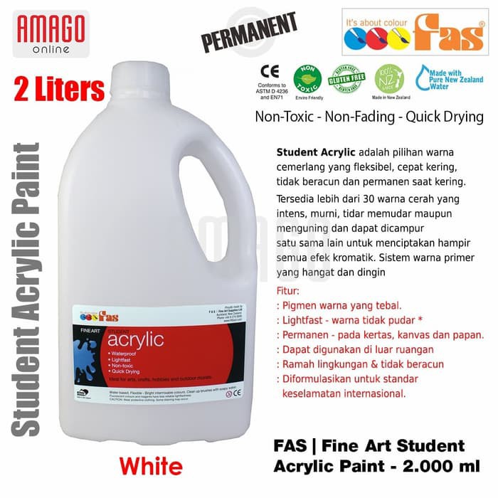 FAS - STUDENT ACRYLIC PAINT - 2 LITER - WHITE