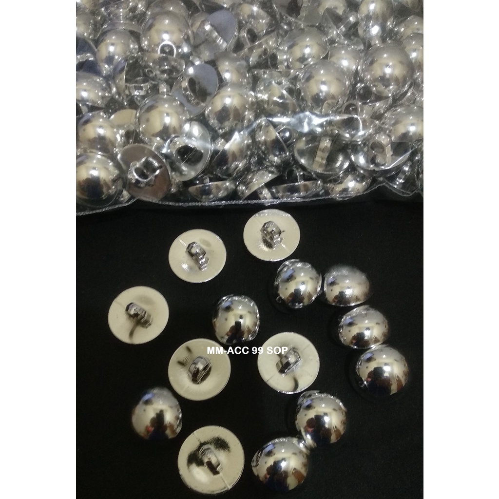 kancing jamur polos timbul 28L 18mm 1.8cm warna silver isi 100 pcs