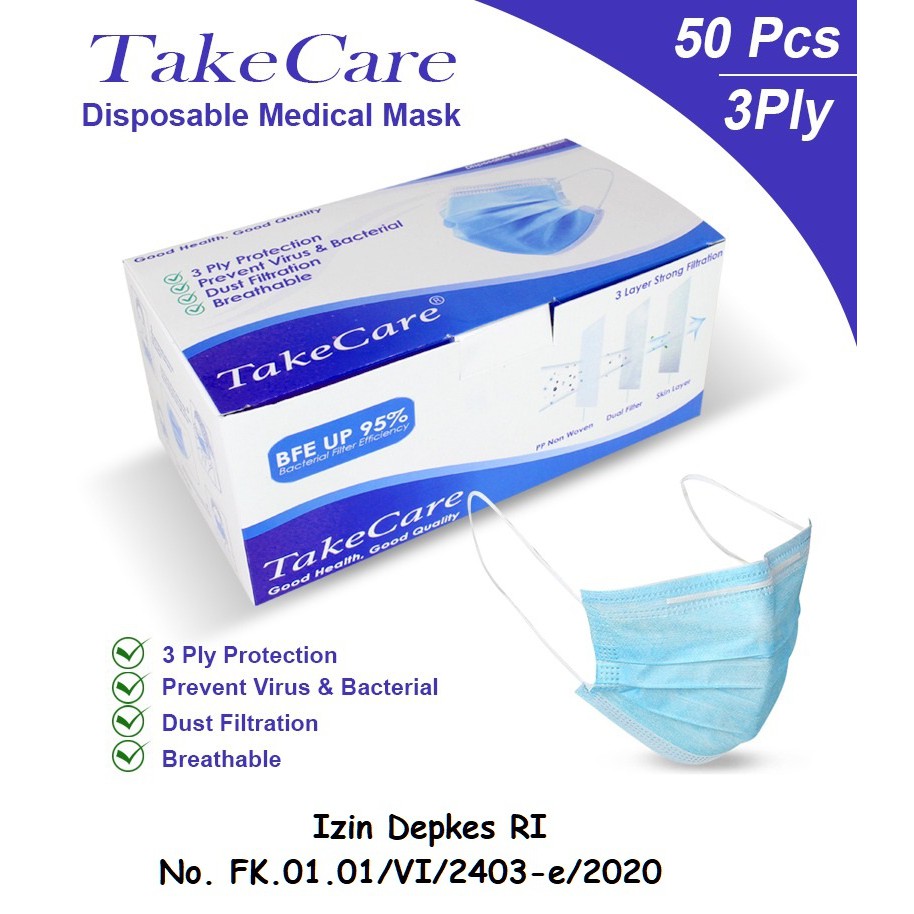  Masker  Medis  3ply BOX isi 50pcs Disposable Mask Earloop 3 