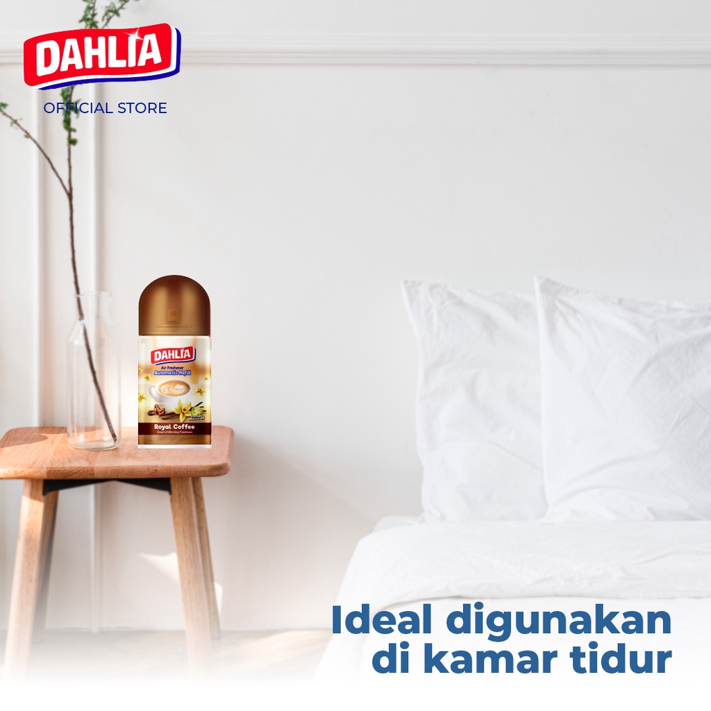 DAHLIA Air Freshener Automatic Refill Royal Coffee Isi 1 (225ml) - Pengharum Ruangan Otomatis, Wangi Kopi yang Hangat &amp; Menghilangkan Bau