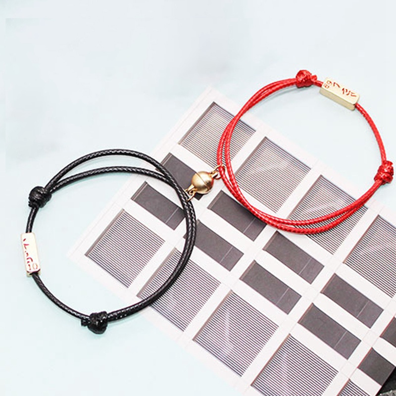 Gelang Pasangan Tali Kepang Jarak Jauh,2 Buah/Set Gelang Magnetik Romantis Hadiah Hari Valentine