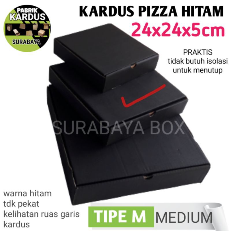 

KARDUS PIZZA HITAM M MEDIUM 24x24x5 cm KOTAK BOX DUS HAMPERS BAJU KAOS
