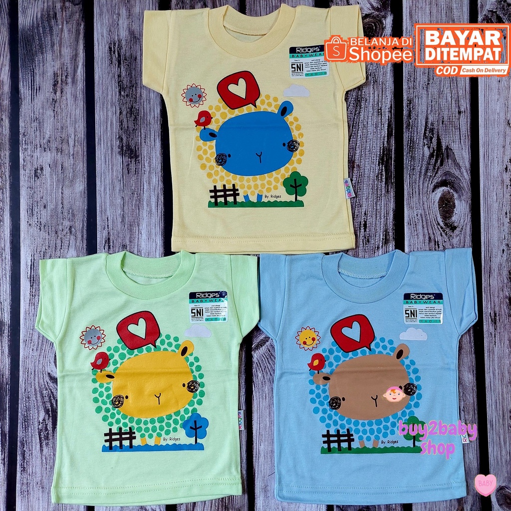 Baju bayi kaos oblong katun premium motif print RIDGES usia 0-12 Bulan isi 3 Kaos