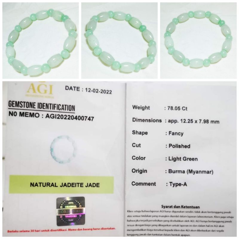 Natural Gelang Giok Burma Type A Plus Memo