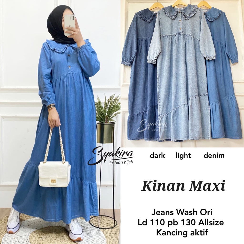 Kinan Maxi Dress Syakira Gamis Jeans Wash