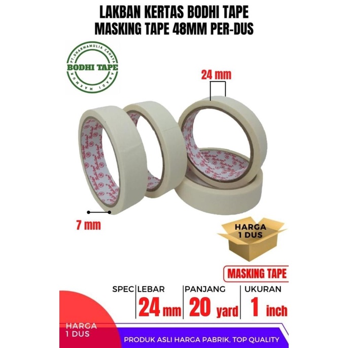 

(BISA COD) MASKING TAPE/LAKBAN KERTAS 24MM X 20YARD BODHI TAPE 1 DUS TERBARU Kode 1199
