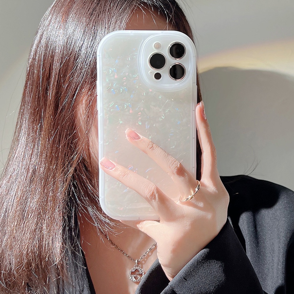 Fashion Crystal Clear White Shell Pattern Phone Case Cpmpatible for iPhone 11 13 12 Pro Max 6 6s 7 8 Plus XR XS MAX SE 2020 Soft TPU Lens Camera Protetion Back Cove