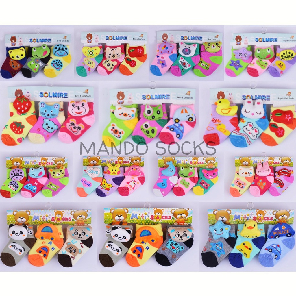 ( 3 PASANG ) KAOS KAKI BAYI SAMPING BONEKA UMUR 2 ~ 6 BULAN.