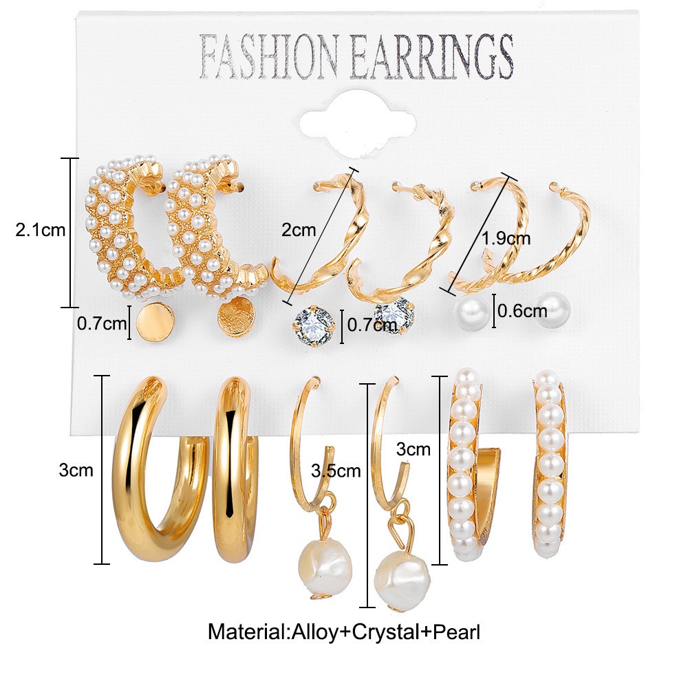 9 Buah Set Anting Pejantan Temperamen Zirkon Mutiara | Hadiah Anting Tindik Mutiara Geometris Wanita