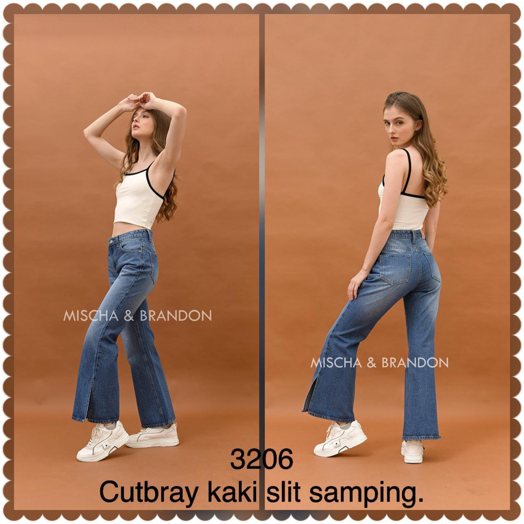 Celana Panjang Jeans Wanita Boysfriend Cutbray Belah Samping 27-30 Bisa COD