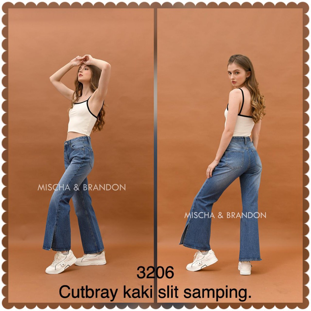 Celana Panjang Jeans Wanita Boysfriend Cutbray Belah Samping 27-30 Bisa COD