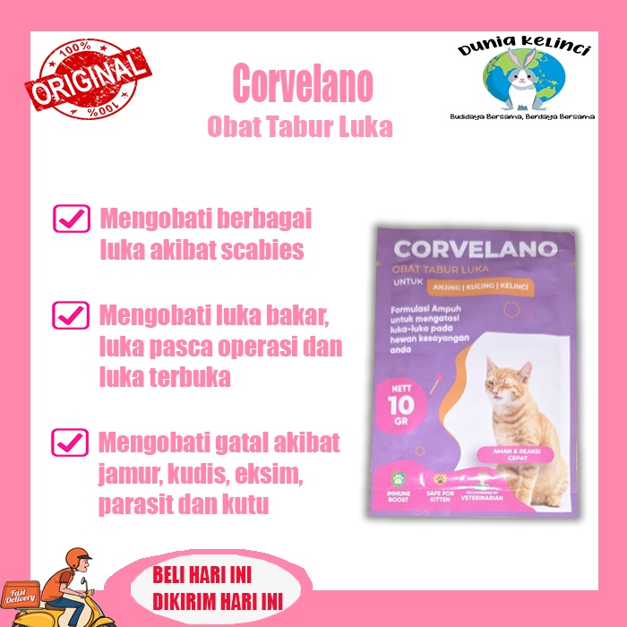 Obat Luka Kucing CORVELANO Serbuk Koreng Scabies Jamur Gatel