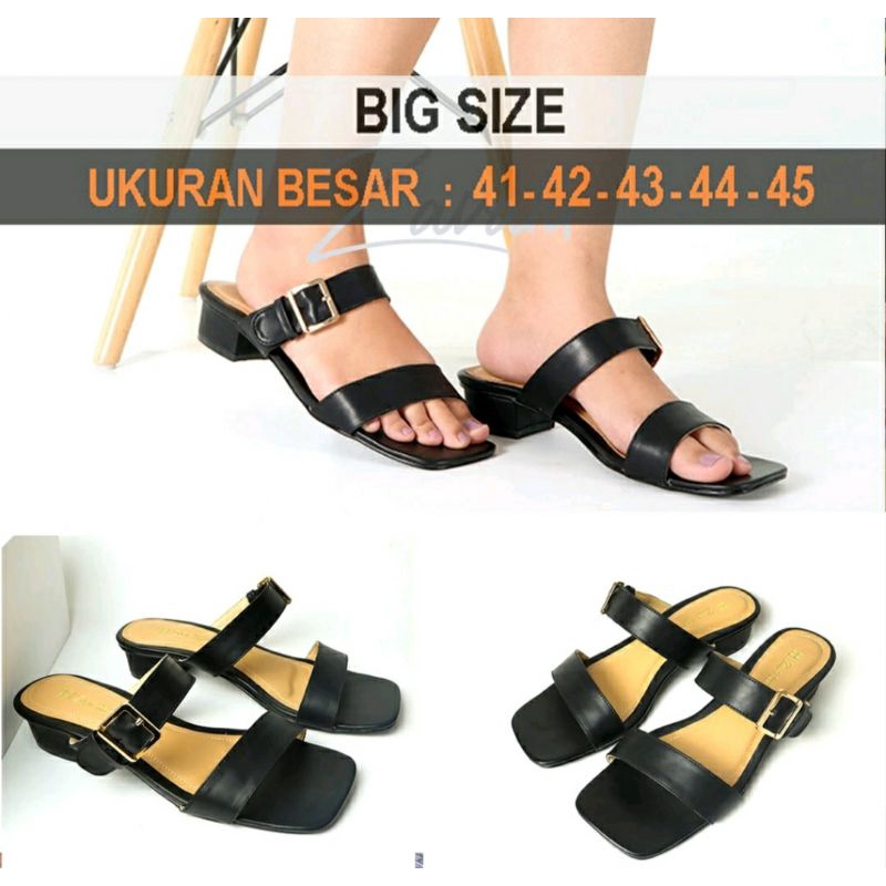 Koleksi Slop BIG Size 41-45 /Sandal Kasual Wanita Ukuran jumbo Hitam / Pesta Original