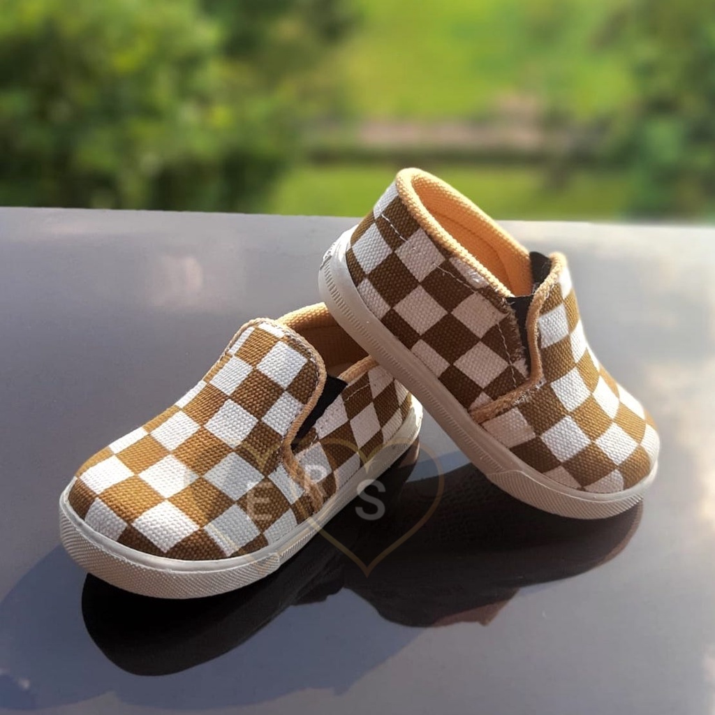 TOKO ERS SOL05 Sepatu Slip On Anak Motif Catur Umur 1 2 3 thn - Kanvas