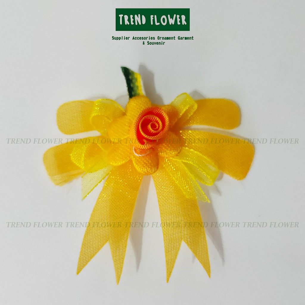 Bunga Mawar Kecil Pita Yellow Elegant Aksesoris Hiasan Souvenir Hampers