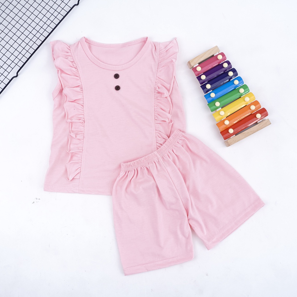 IL - SET IVE KANCING ANAK PEREMPUAN RUFFLE | SETELAN BAJU ANAK LENGAN BUNTUNG CELANA PENDEK