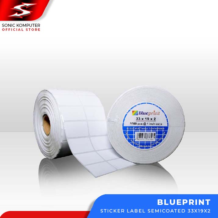 Sticker label Barcode 33x19mm 2 Line Semi Coated BLUEPRINT isi 5000Pcs Stiker Core 1&quot; Inch