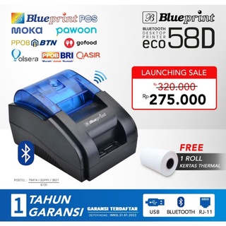 Printer Bluetooth thermal kasir ECO 58D Blueprint ( USB + BT + RJ11 ) free bubble dan dus garansi 1tahun