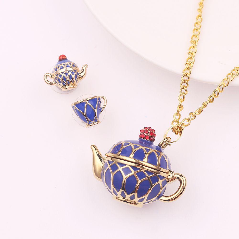 Mxbeauty Kalung Rantai Choker Enamel glaze Bentuk Teko Teh Untuk Wanita