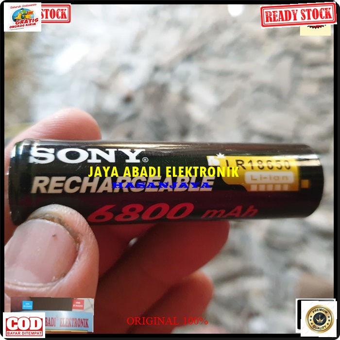 G284 SONY BATERAI  3.7V 18650 6800 MAH FLAT BISA DI CHARGER BISA UNTUK ALAT ELEKTRONIK SEPERTI SENTER POLICE  SPEAKER PORTBLE KIPAS PORTABLE MICROPHONE DLL PRODUK BERKHUALITAS HARGA TERJANGKAU