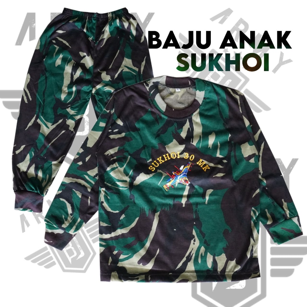 Setelan kaos baju training piyama anak loreng army tentara sukhoi