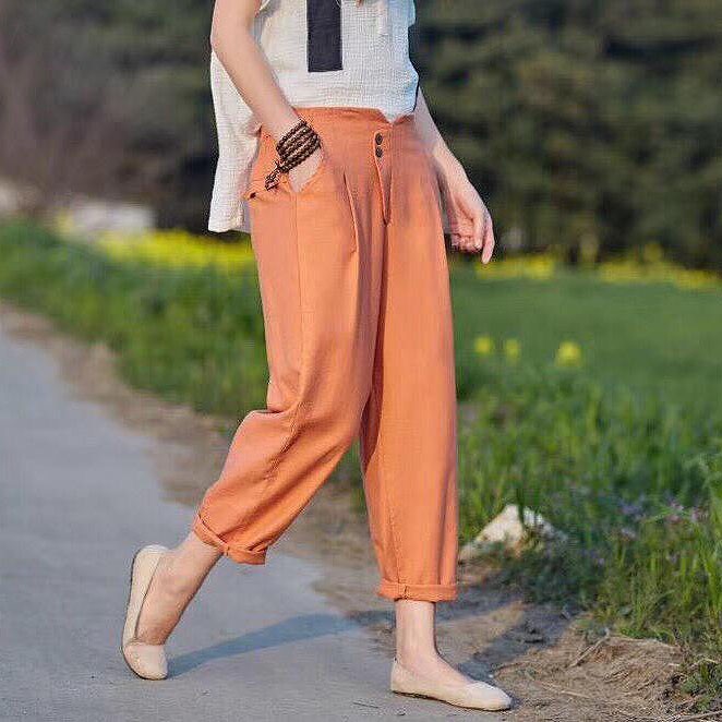 CELANA CROP KATUN TWILL HIGHWAIST ORANGE KOREA IMPORT