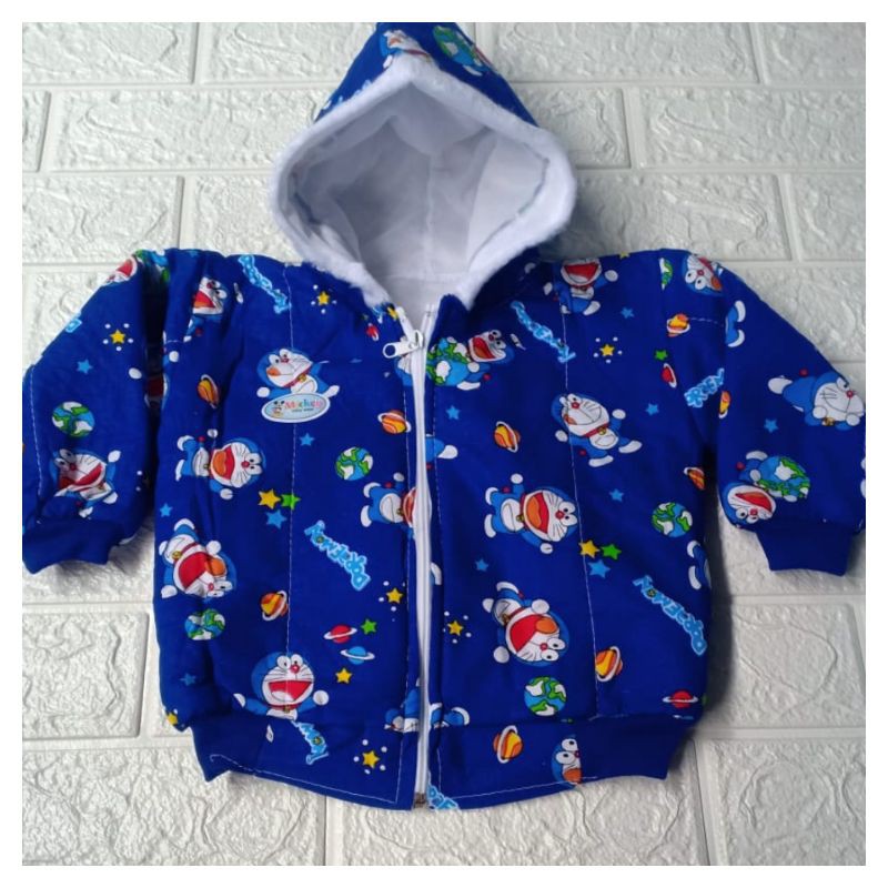 jaket bayi printing gambar kartun karakter lucu untuk usia 0-18 bln-Biru