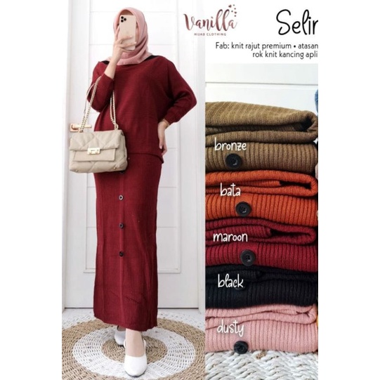 GH - SELINA SET ROK RAJUT FULL / SETELAN MUSLIM ROK PANJANG / SETELAN RAJUT WANITA / ST SELINA RAJUT