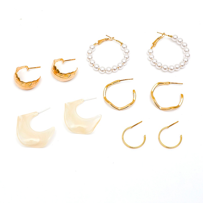 5pcs / set Anting hoop Bentuk C Geometris Bahan alloy Gaya Eropa Amerika