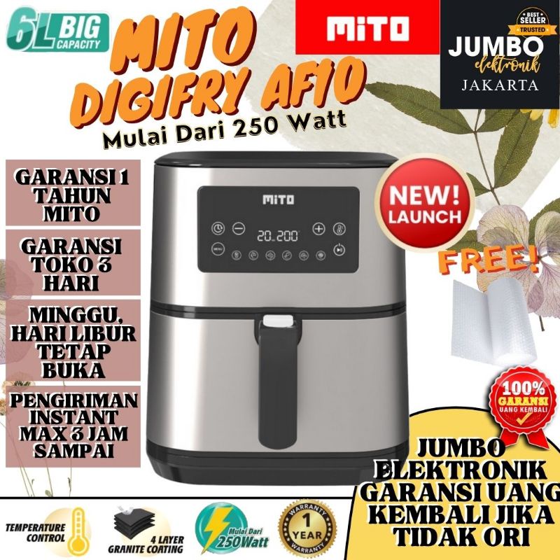 Mito AF10 Digital Air Fryer Mito Air Fryer Low Watt AF10 6L BIG CAPACITY  Mito Air Fryer AF10 Digifryer Mito Air Fryer 6L Air Fryer Low Watt mito Grande Air Fryer Besar Air Fryer 6 liter Mito AF 10 Air Frayer Mitochiba Air Frayer Low Watt Mito