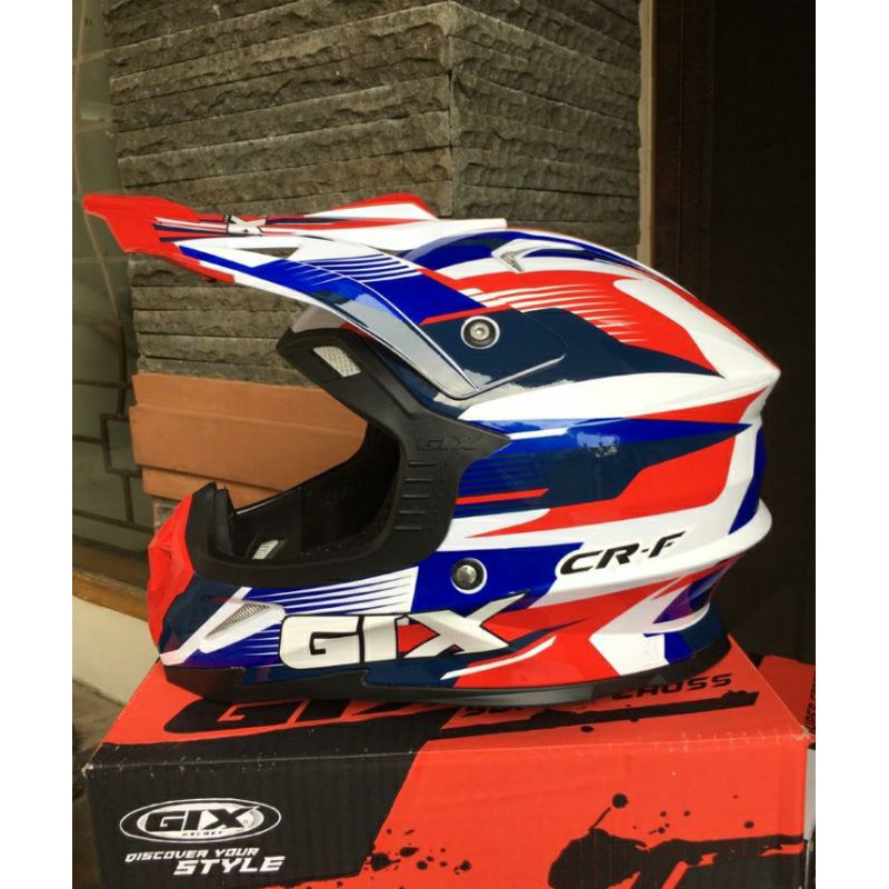 Jual Helm Cross Gix Trail Trabas Supermoto Klx Cross One Ride Vixion Blue terlaris