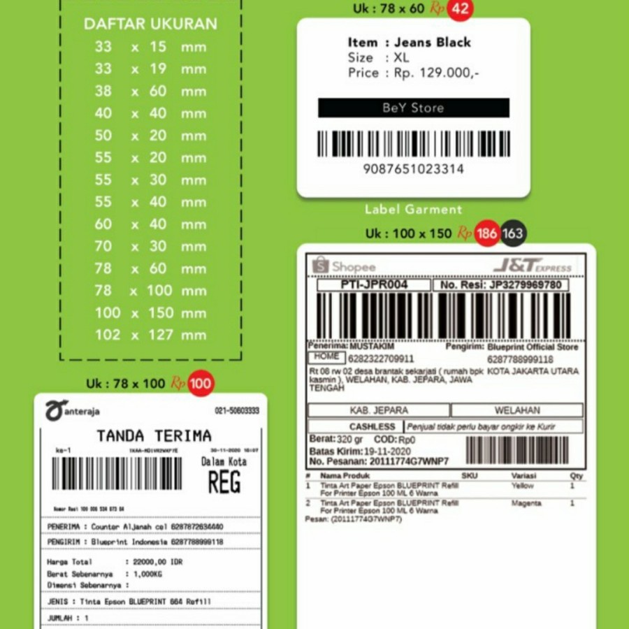 Sticker label Barcode 55x30mm 1 Line Semi Coated BLUEPRINT isi 1000Pcs