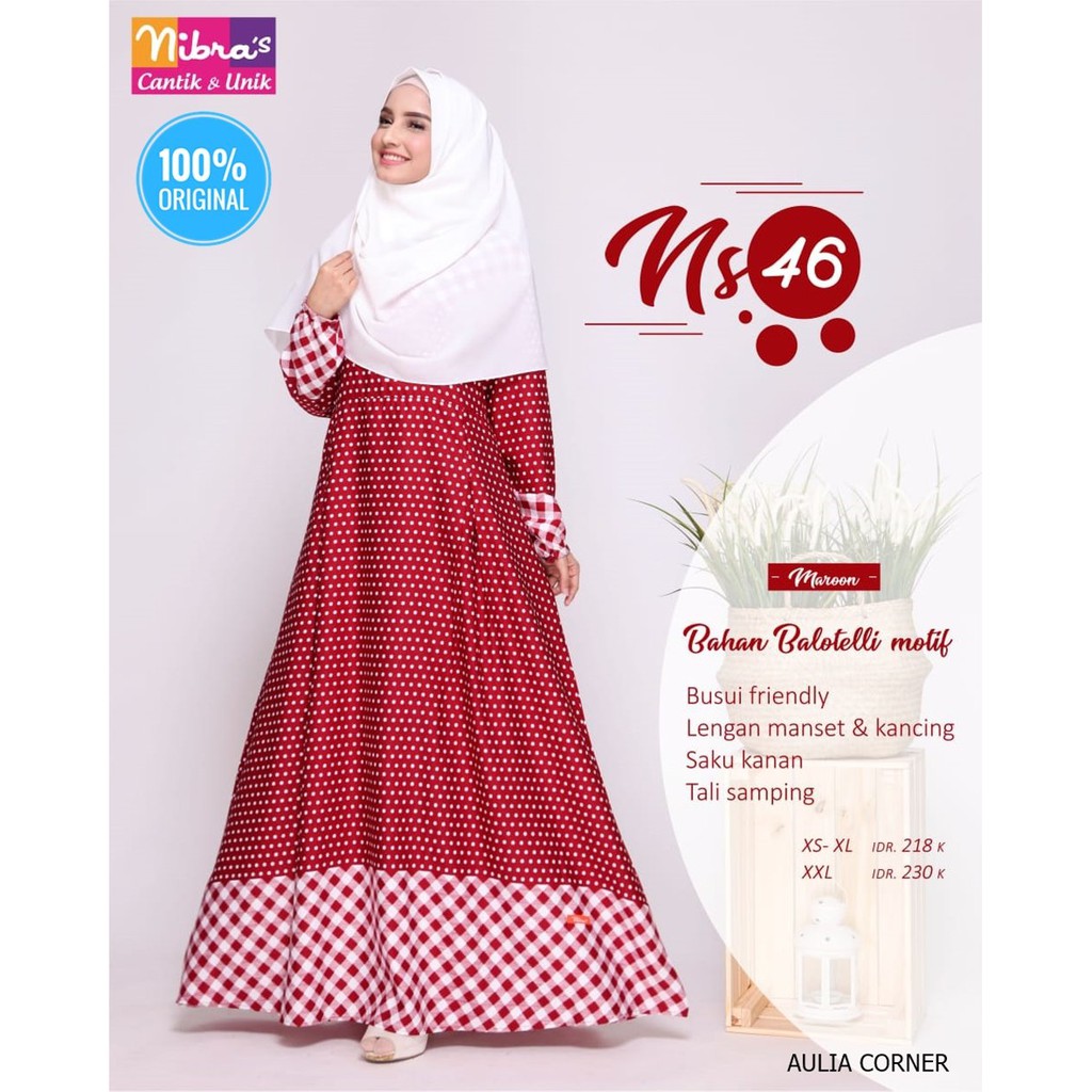 Baju Gamis Wanita Hitam Gamis Syari Nibras NS 46 Maroon ORIGINAL Bahan Berkualitas