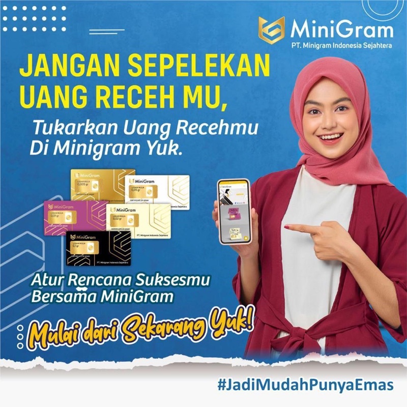 MINIGRAM Emas Logam Mulia Batangan Mini 24Karat Original bisa untuk Merchendise/souvenir/kado Ukuran 0.05 0.1 Gram