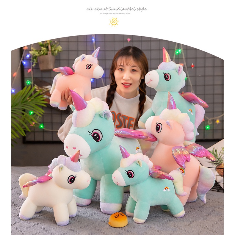 Boneka Unicorn Kuda Tanduk Pink Bahan Plush